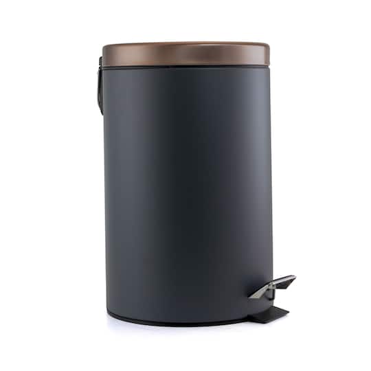 Elama 12 Liter Stylish Grey and Copper Soft Pedal Office, Kitchen and Bathroom Trash Bin - Matte gray